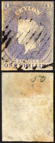 Ceylon SG10 1/- Slate-violet (shallow thin and stain) Cat 200 pounds - Picture 1 of 1