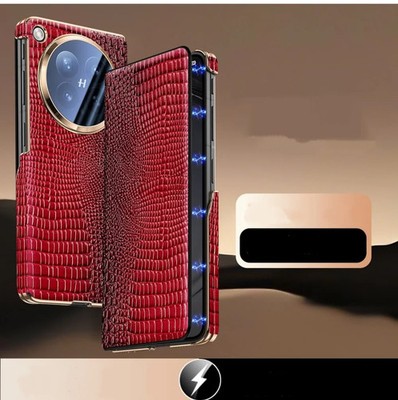 Genuine Leather Hinge Case fo OPPO Find N6 Crocodile Pattern Magnetic Flip Cover