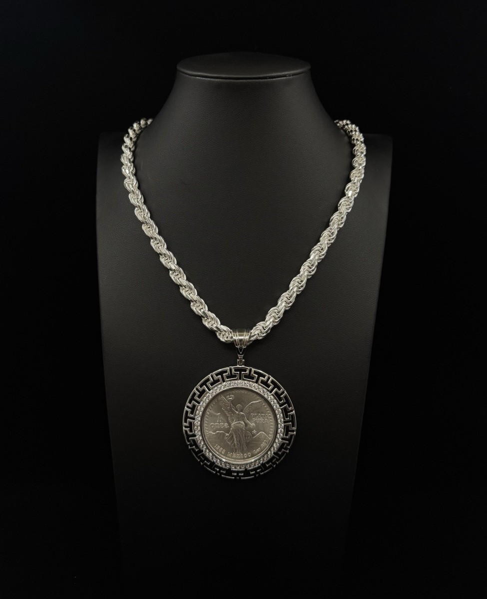 HEAVY 150g 925 Silver 7mm Rope Chain 24in & Mex 1oz Libertad