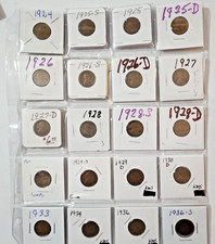 Lincoln Wheat Penny Lot 1924–1936 w/ 1925-S, 1926-S, 1927-D, 1928-S, 1929-D Key