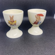 Vintage Royal Doulton TWO BUNNYKINS Footed Egg Cups HTF Rare