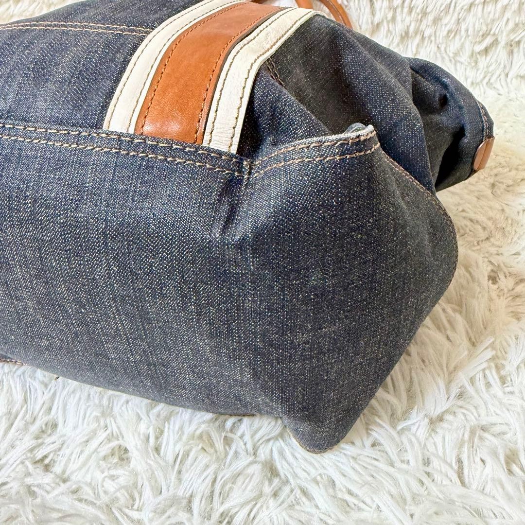 Burberry Blue Label Denim Tote Bag Navy Indigo Leather Striped Handbag New thumbnail 22