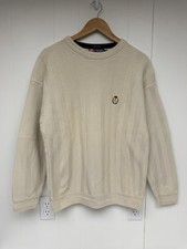 Chaps Ralph Lauren Cable Knit Sweater Mens M Cream Fisherman Cotton Classic