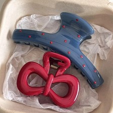 2Pcs Bow Hair Claw Clips Women Girls Vintage Red Blue Hair Barrettes