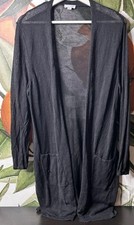 J Jill Large Cardigan Sweater Linen Blend Black Front Pockets