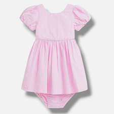 Ralph Lauren Baby Girl's Pink Cotton Striped Seersucker Dress Size 24M