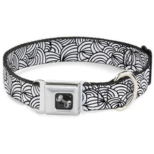 Dog Collar Bone Doodle1 White/Black Large 15-24"