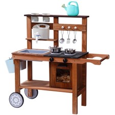 Mud Kitchen for Kids Outdoor with Wheels, Fun Wooden Kid Kitchen Playset for ...