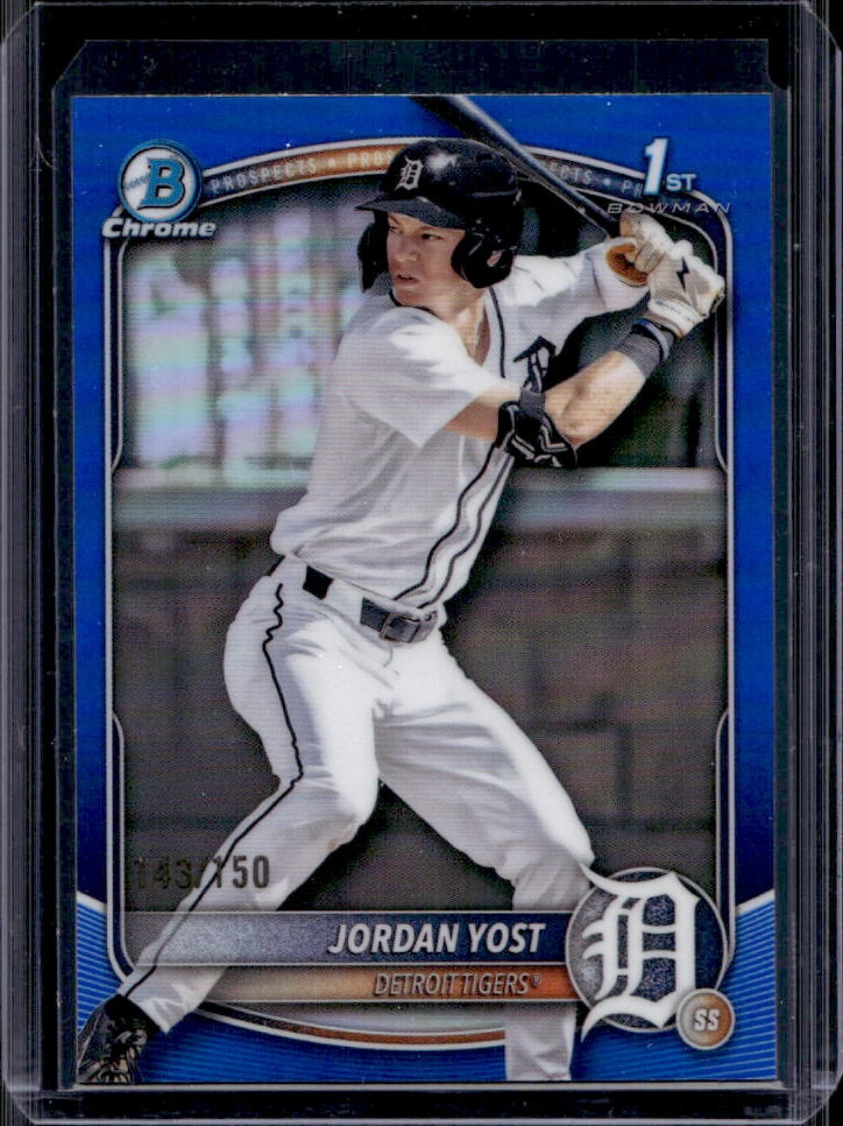 2025 Bowman Draft Jordan Yost Chrome Blue Refractor 1st Prospect #/150 Tigers