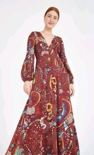 FARM Rio Borogodo Burgundy Maxi Dress Size S Long Sleeve Ojo Eye Pineapple