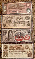 Lot of 4 Confederate States of America Bills $10, $5, $3 & $2