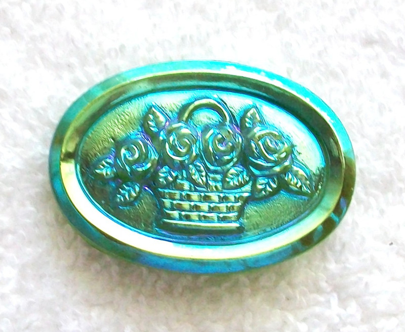 Vintage Basket of Flowers Iridescent Molded Art Glass Collectible Sewing Button