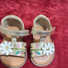 Wonder Nation Girls Gold Floral Hook Loop Strappy Sandals Faux Leather US 2