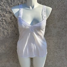 Vintage Camisole Women Size 36 White Excellent Lace Trim V-Neck Nylon Tank Top