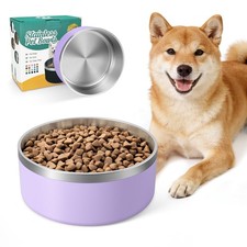 64 Oz Stainless Steel Dog Bowl with Non-Skid Base - Light Purple 8 Cup 