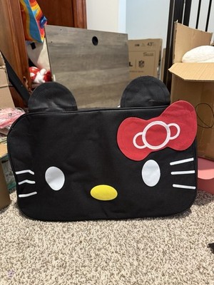 Hello Kitty Black Duffle Bag w/ Ears & Red Bow, Handles, Zip Closure