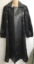 Missok Coat Black Vegan Leather Eyelet Laser Embroidered Duster Size S