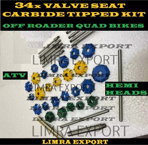 24x Carbide Tipped Valve Seat Cutter Set For Motorcycles With Reamers & Guides