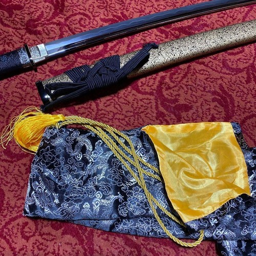 Imitation Japanese Sword Katana black sharkskin No Tsuba Wave and flower pattern - Picture 19 of 20