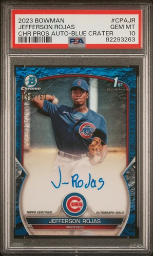 PSA 10 Jefferson Rojas 2023 Bowman Chrome Blue Refractor AUTO RC /150 Cubs 1st