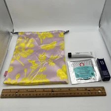 IPSY Travel Bag July 2024 Pink & Yellow Floral Butterflies & Items OFRA KEYS