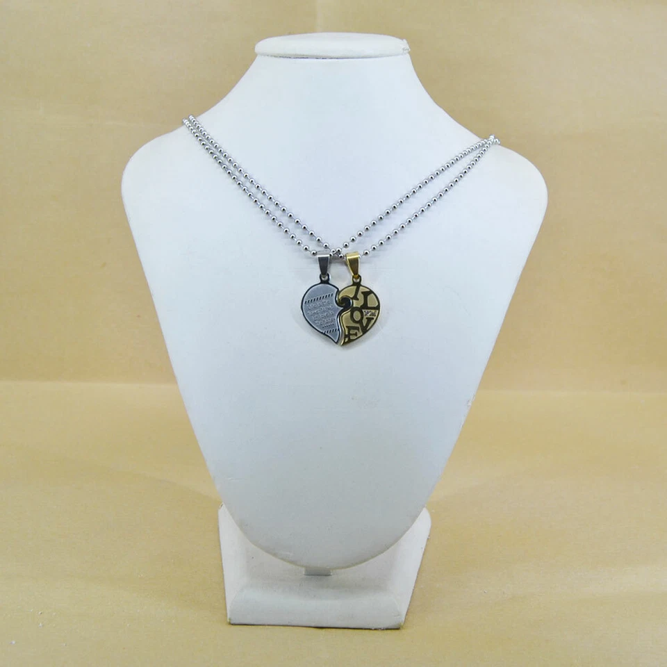 Doppia Collana ciondolo acciaio cuore spezzato uomo donna fidanzati amore metà - Immagine 2 di 4