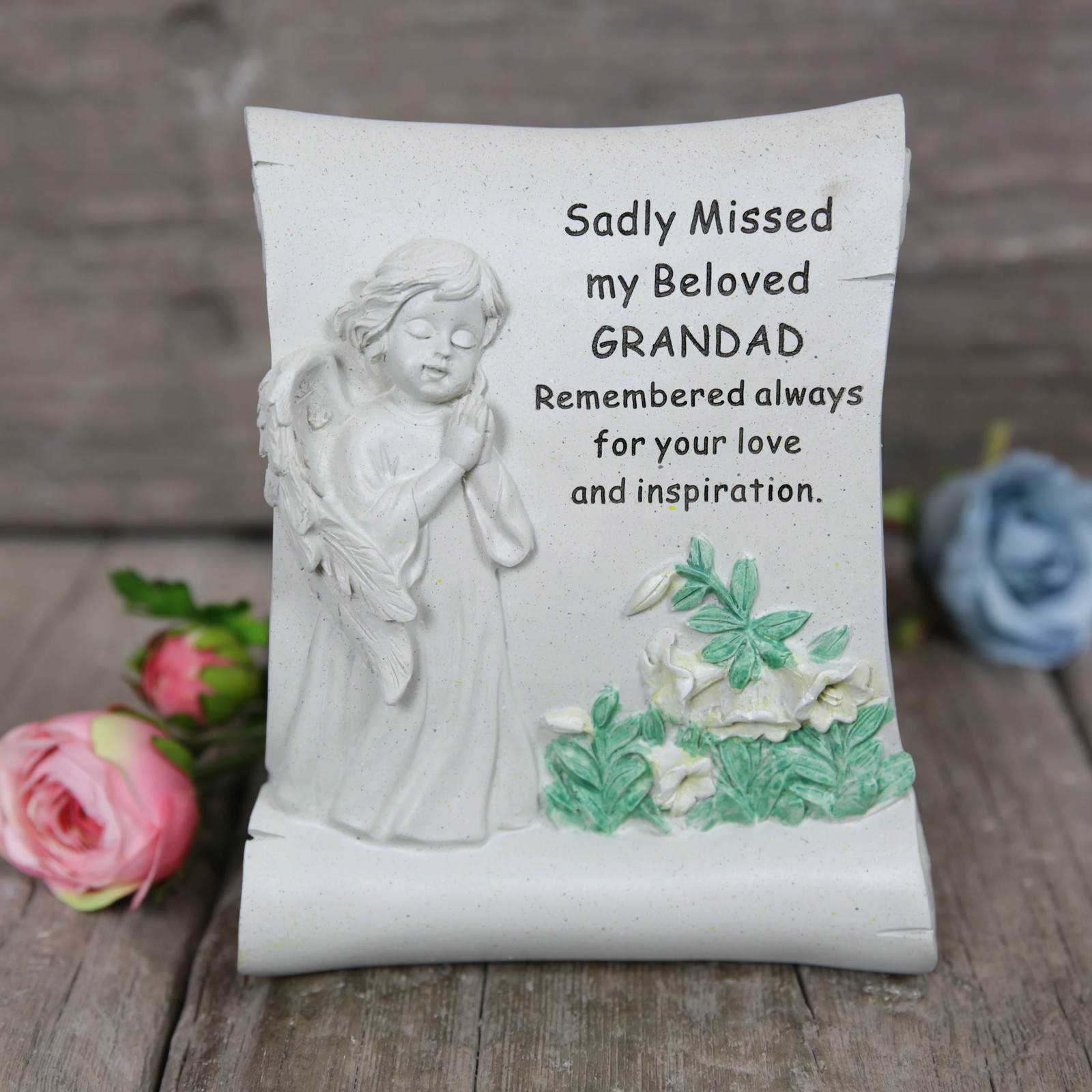 David Fischhoff Grave Memorial Cherub Scroll Stone Effect Ornament - Grandad