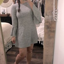 SPEECHLESS size large gray striped shirt dress