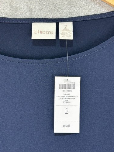 Blusa azul con mangas frías abiertas estilo caftán Chico's talla 2 (mediana) - Imagen 3 de 7