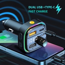 Bluetooth Wireless Handsfree Car Stereo Charger Dual USB-C/A MP3 FM Tramsmiter