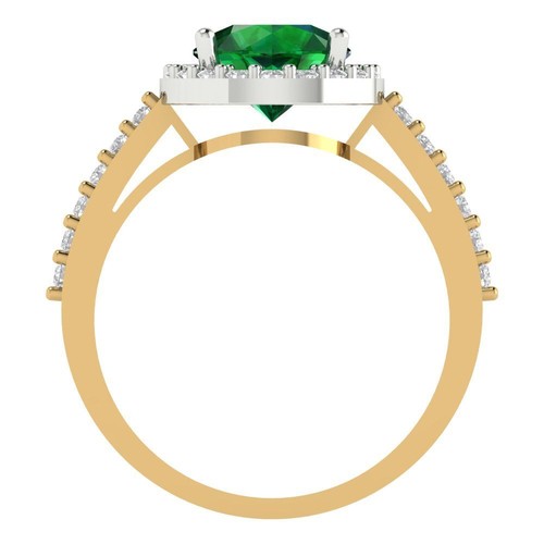 1.86Ct Round Cut Simulated Emerald Halo Engagement Ring, 14K White/Yellow Gold - Picture 4 of 11
