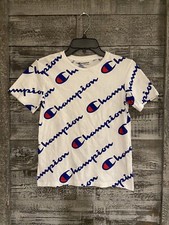 Champion Athletic T Shirt 100 Cotton White Boys Size L 6-7 Years Old EUC