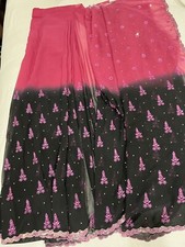 Preloved Embellished Pink Black Chiffon Saree Women Pakistani Indian Fancy Sari