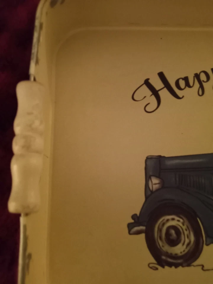 Happy Harvest Farmhouse Teal Rustic Truck Tin Serving Tray Filled With Pumpkins - Image 4 of 4