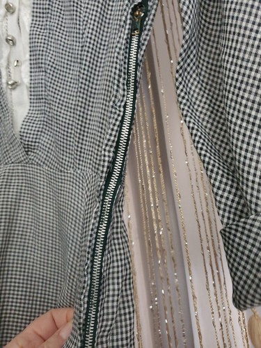 Vtg 50s R & K Original Day Dress B&W Gingham/Crinoline Slip/Crystal Buttons - Picture 8 of 12