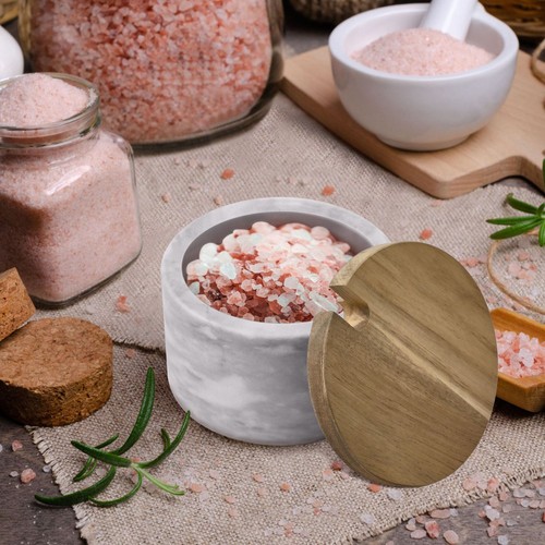 Marble Salt & Pepper Cellar with Lid & Spoon (Set of 2, Black & White) - Picture 7 of 9