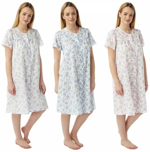 Ladies Short Sleeve button through Poly/Cotton Nightdress Nightie Size10-30  | eBay