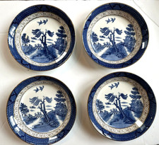 Booth's Real Old Willow Blue Smooth Coupe  7 3/8" Soup Bowl  Set of 4  EUC