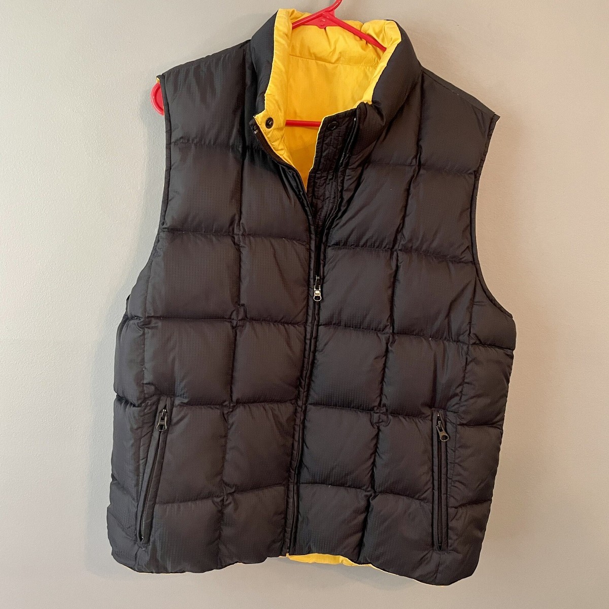 Lands End Goose Down Quilted Puffer Vest Dark Blue Reversible 
