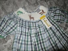 nwt Babeeni check smocked wildlife bishop dress girls 5 free ship USA