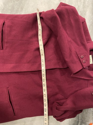 VTG L.L. Bean Cashmere Wool Lined Wine Blazer Pea Coat Button Down 80s Size 14P - Picture 11 of 11