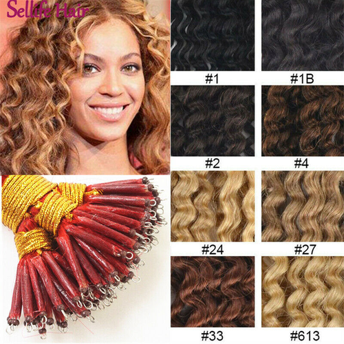 Curly & Wavy & Straight Nano Ring Beads Remy Human Hair Extensions I Tip Keratin - Picture 1 of 24