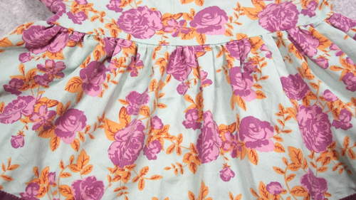 Matilda Jane Dress Childs 6 Green/Purple Floral Puff Sleeves Pleated Ruffle Logo - Picture 10 of 11