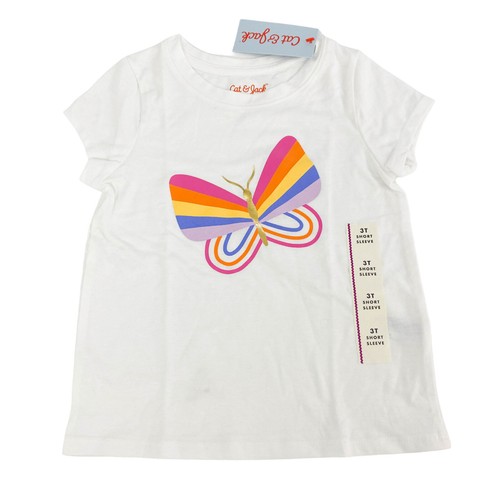 Cat & Jack Toddler Girls Size 3T Crewneck Butterfly T-Shirt White NWD