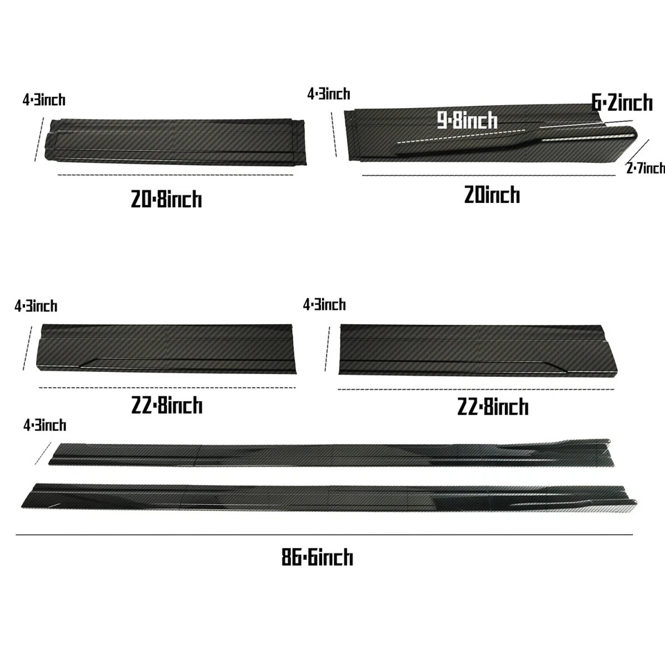 Universal 86.6" Side Skirts Extension Rocker Panel Splitter Kit Lip Carbon Fiber - Imagem 2 de 4