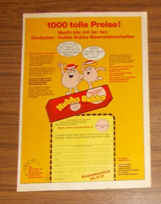 Seltene Werbung HUBBA BUBBA - Deutsche Hubba Bubba Blasmeisterschaft 1981