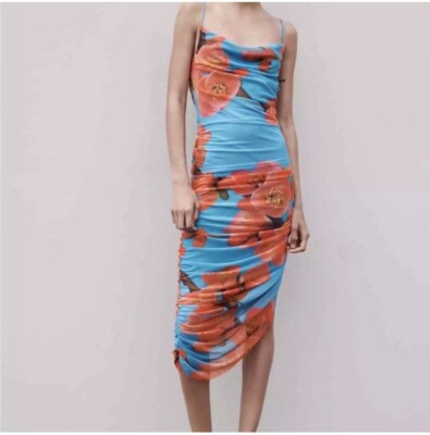 ZARA DRAPED PRINTED TULLE DRESS Size Small 5039/203