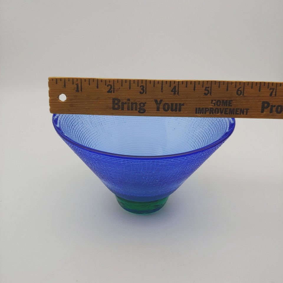 Hadeland Art Glass Bowl Candle Holder 6" Blue Green Textured