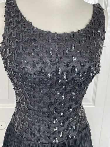 VTG Jr Theme NY XS Party Dress Black Fringe Skirt Sequin Lace Top Sleeveless - Picture 3 of 13