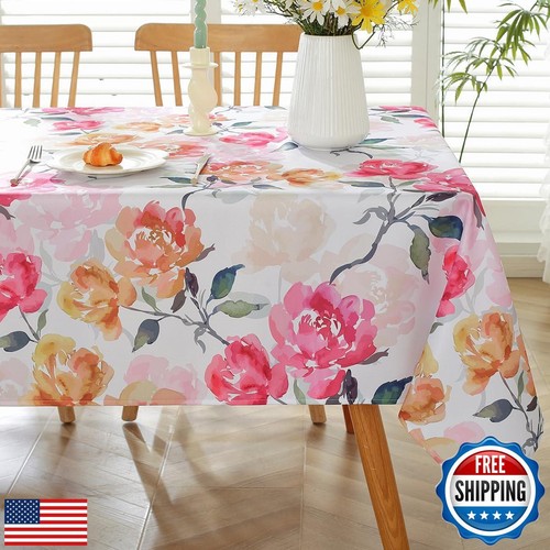 SASTYBALE Spring Summer Floral Tablecloth Watercolor Flower Tablecloths, Wate